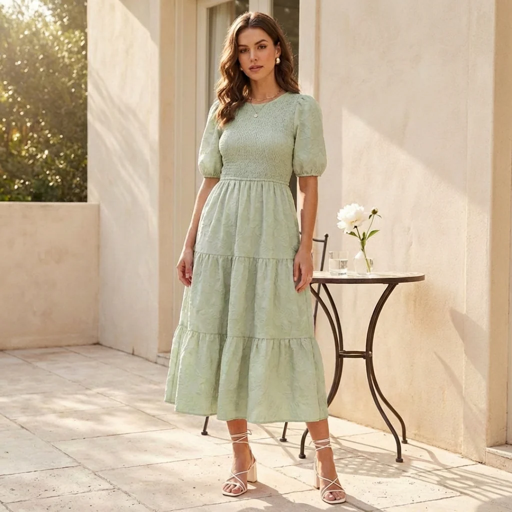 Gossamer™ – Smocked Puff Sleeve Tiered Midi Dress + 50% OFF - Image 7
