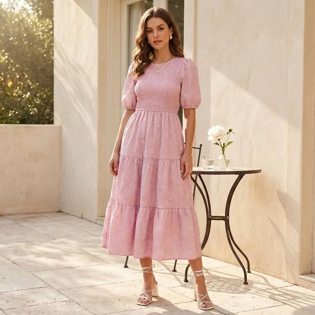 Gossamer™ – Smocked Puff Sleeve Tiered Midi Dress + 50% OFF - Image 8