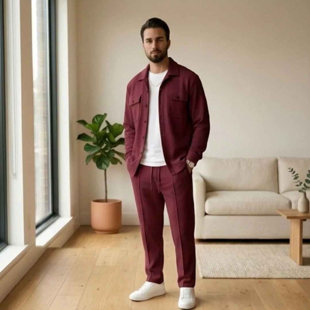 Harlow™ – Waffle-Knit Shirt Jacket & Straight-Leg Pants 2-Piece Set for Men + 50% OFF - Image 10