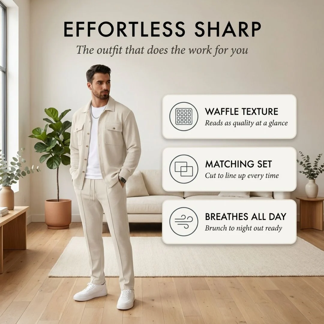 Harlow™ – Waffle-Knit Shirt Jacket & Straight-Leg Pants 2-Piece Set for Men + 50% OFF - Image 4