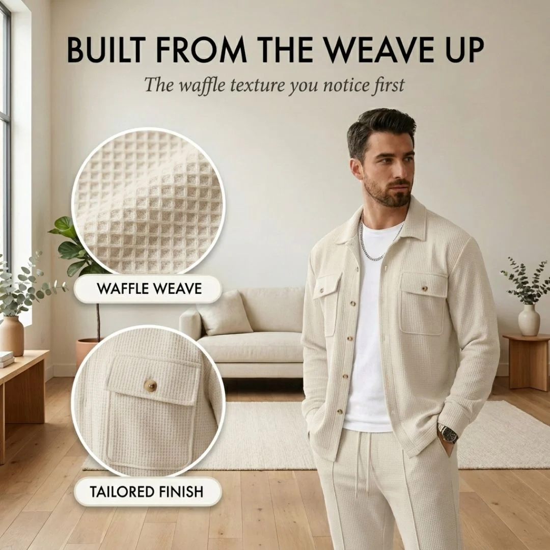 Harlow™ – Waffle-Knit Shirt Jacket & Straight-Leg Pants 2-Piece Set for Men + 50% OFF - Image 5