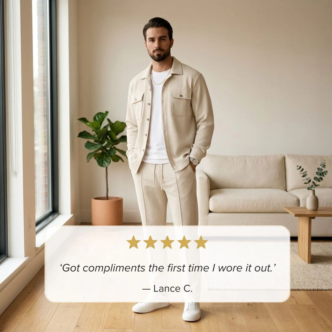 Harlow™ – Waffle-Knit Shirt Jacket & Straight-Leg Pants 2-Piece Set for Men + 50% OFF - Image 6