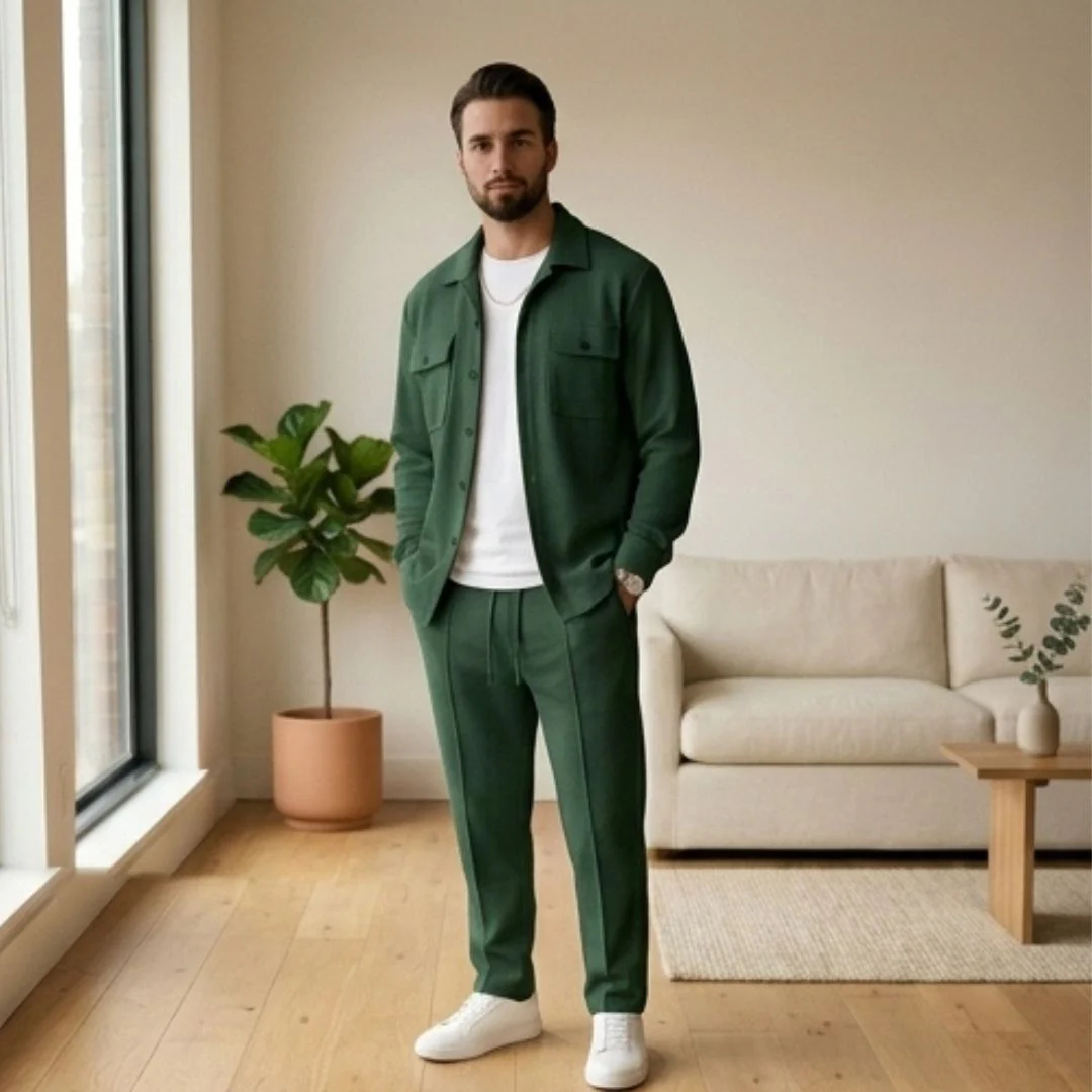 Harlow™ – Waffle-Knit Shirt Jacket & Straight-Leg Pants 2-Piece Set for Men + 50% OFF - Image 8