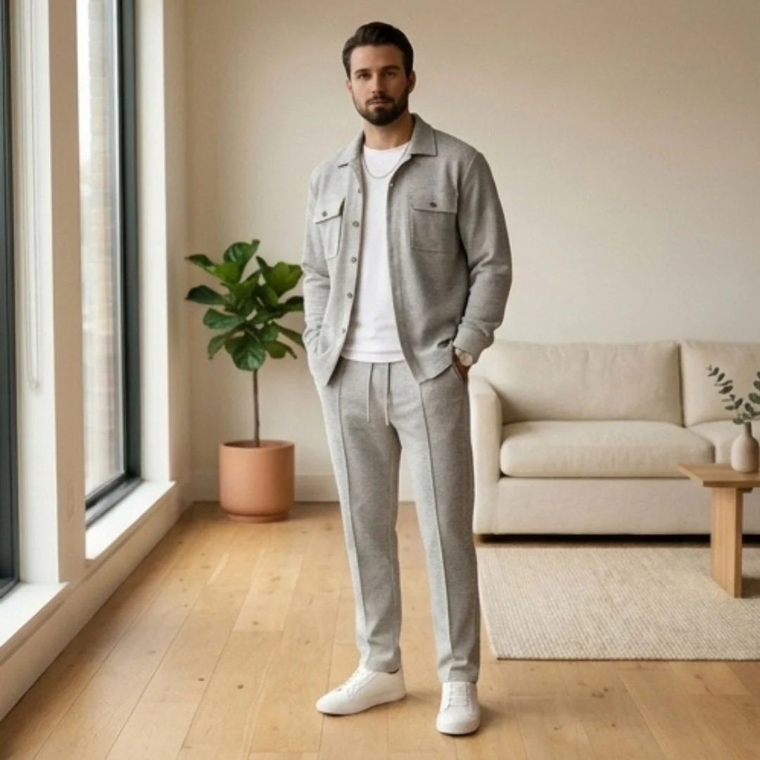 Harlow™ – Waffle-Knit Shirt Jacket & Straight-Leg Pants 2-Piece Set for Men + 50% OFF - Image 9