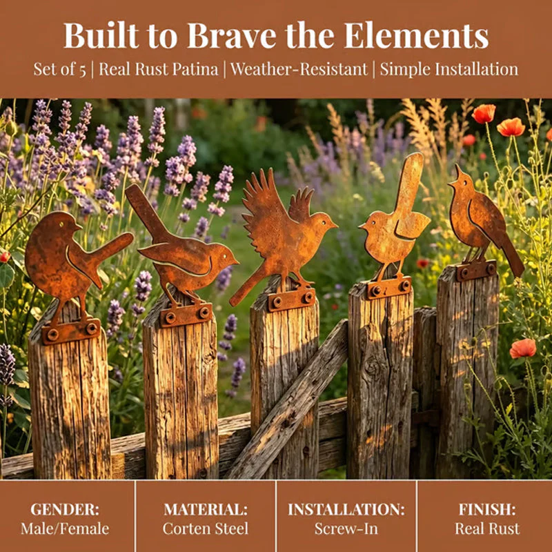 Hawthorne™ – Weathered Corten Steel Bird Silhouettes – Set of 5 Garden Decor + 50% OFF - Image 5