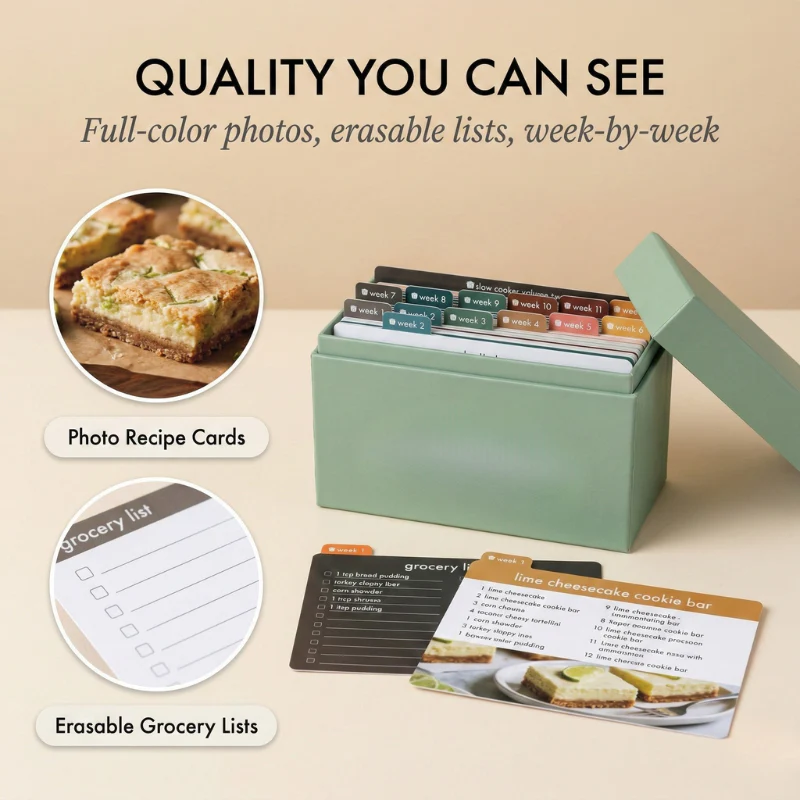 Hearthwell™ – 12-Week Slow Cooker Meal Planning Kit with 103 Photo Recipe Cards & Reusable Grocery Lists + 50% OFF - Image 4
