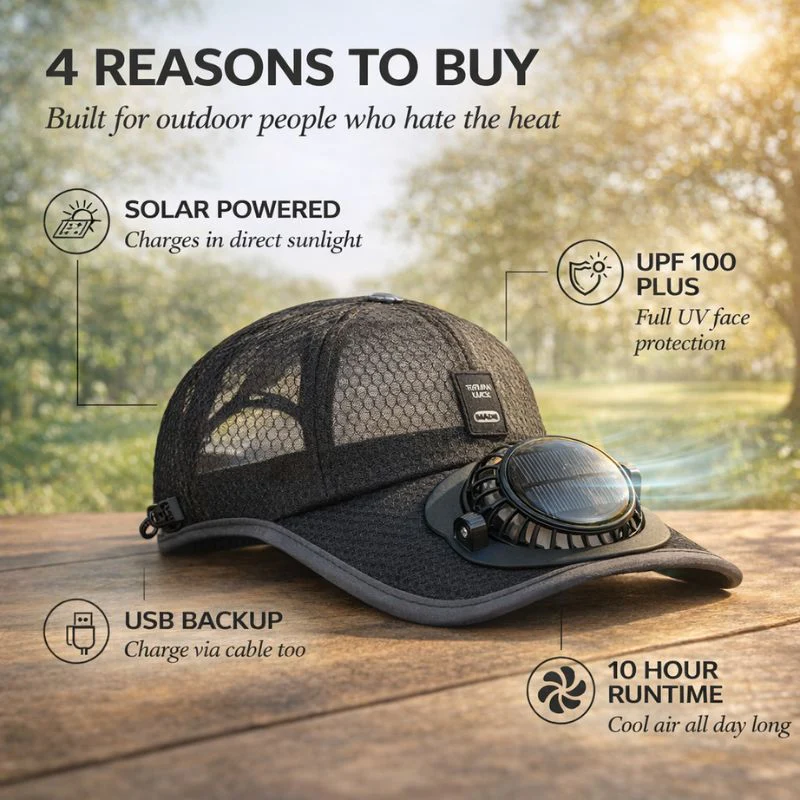 Heliowave™ – Solar-Powered Cooling Fan Baseball Cap with UPF50+ Sun Protection + 50% OFF - Image 3