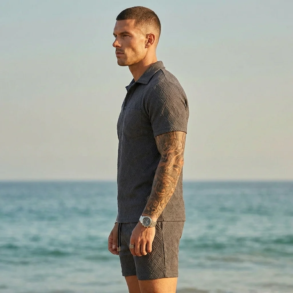 Helmshore™ – Diamond Weave Polo & Shorts Men's 2-Piece Set + 50% OFF - Image 2