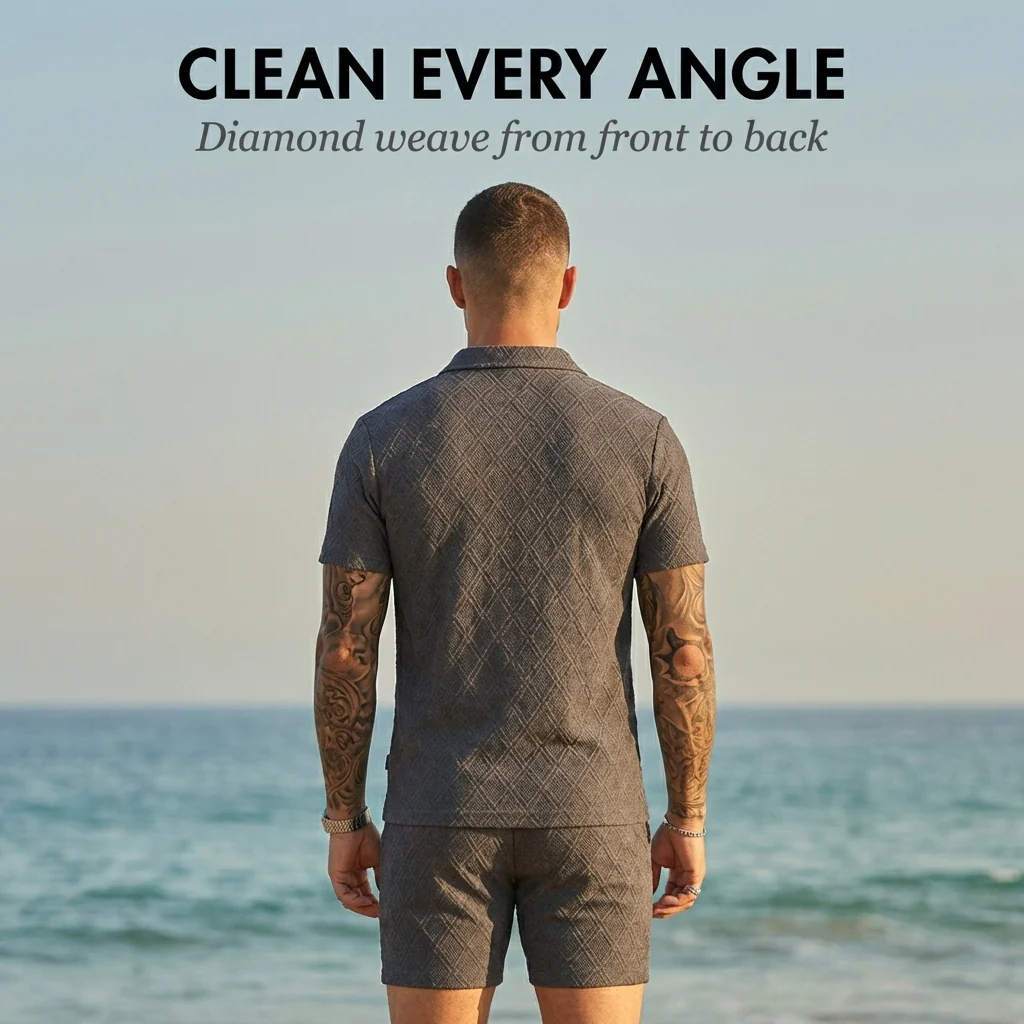 Helmshore™ – Diamond Weave Polo & Shorts Men's 2-Piece Set + 50% OFF - Image 3