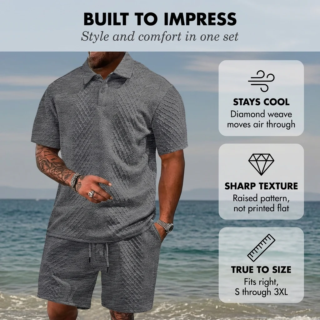 Helmshore™ – Diamond Weave Polo & Shorts Men's 2-Piece Set + 50% OFF - Image 4