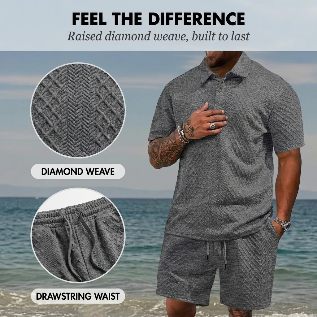 Helmshore™ – Diamond Weave Polo & Shorts Men's 2-Piece Set + 50% OFF - Image 5