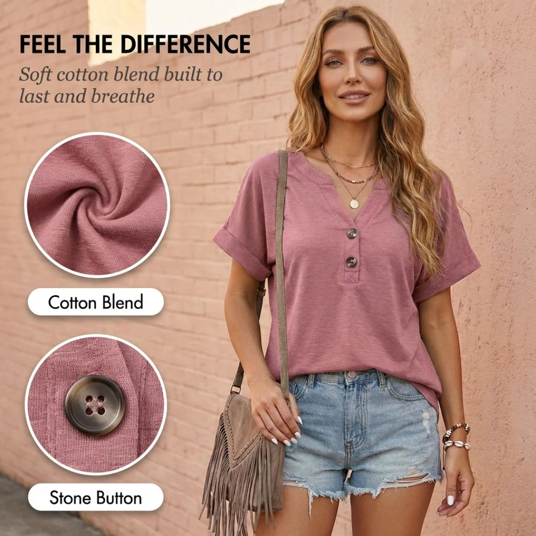 Hemwick™ – Button V-Neck Short Sleeve Women's Top + 50% OFF - Image 5