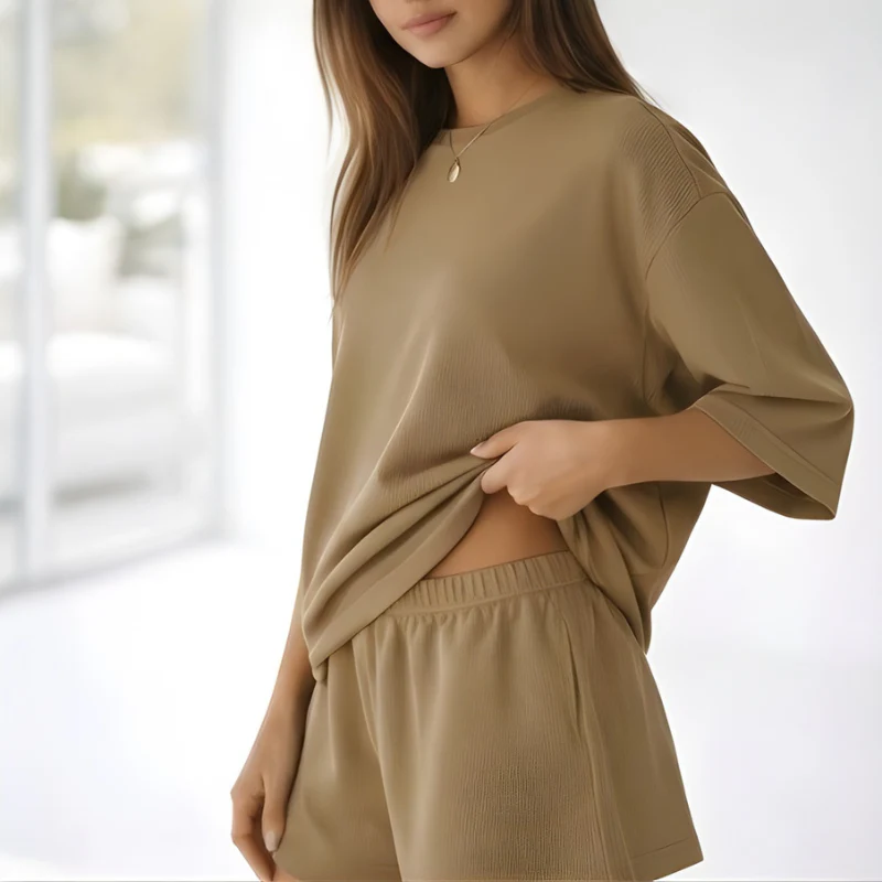 Hushwear™ – Oversized Lounge Set Women 3/4 Sleeve Top & Elastic Waist Shorts + 50% OFF - Image 10