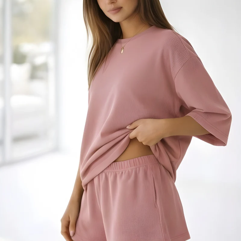 Hushwear™ – Oversized Lounge Set Women 3/4 Sleeve Top & Elastic Waist Shorts + 50% OFF - Image 11