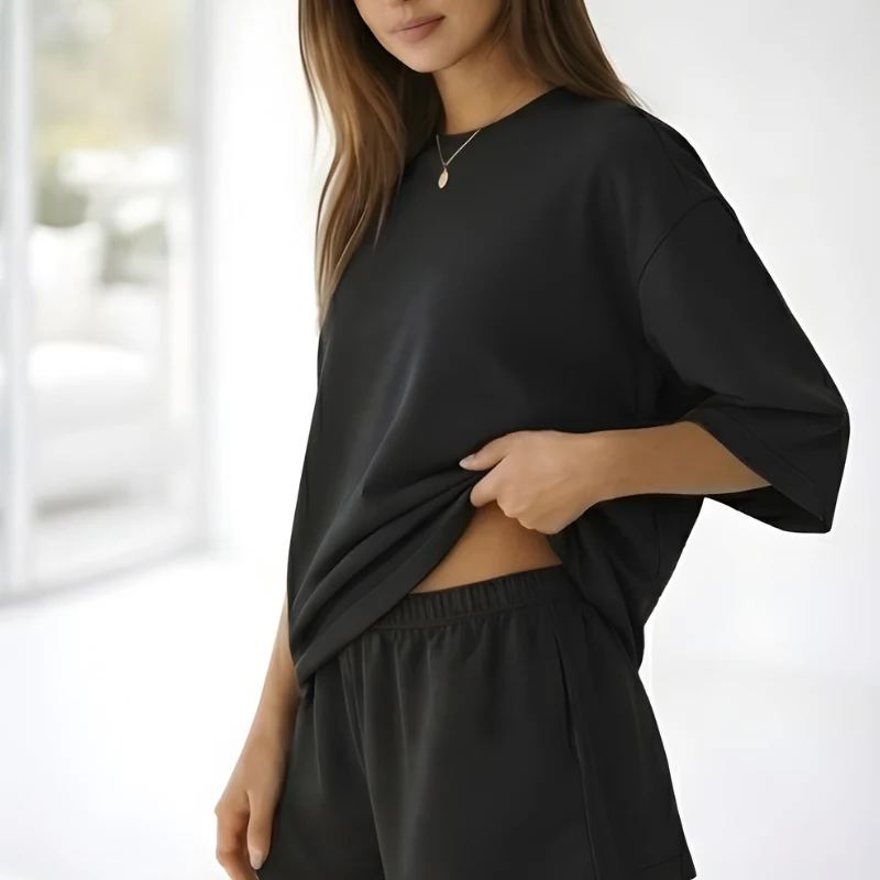 Hushwear™ – Oversized Lounge Set Women 3/4 Sleeve Top & Elastic Waist Shorts + 50% OFF - Image 13