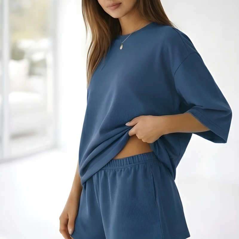 Hushwear™ – Oversized Lounge Set Women 3/4 Sleeve Top & Elastic Waist Shorts + 50% OFF - Image 8