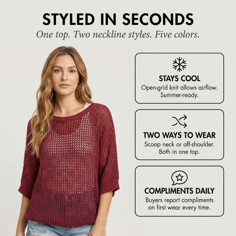 Lattice™ – Open-Weave Crochet Knit Off-Shoulder Summer Top + 50% OFF - Image 5