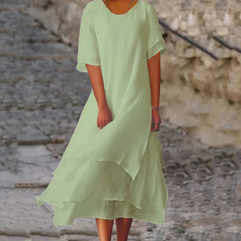Linwell™ – Layered Cotton-Linen Flowing Midi Dress with Asymmetric Hem + 50% OFF - Image 10