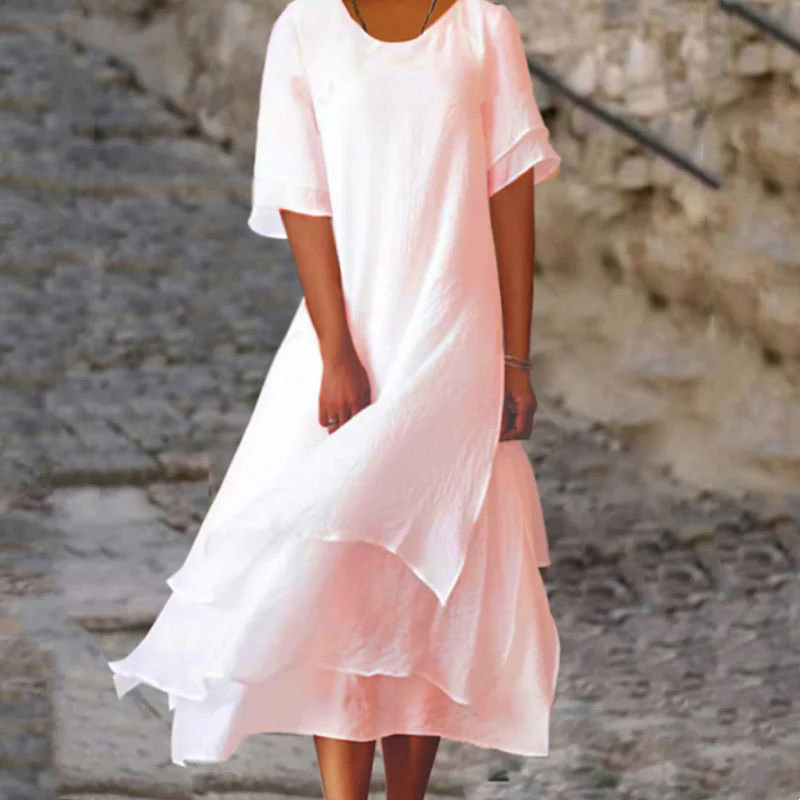 Linwell™ – Layered Cotton-Linen Flowing Midi Dress with Asymmetric Hem + 50% OFF - Image 12