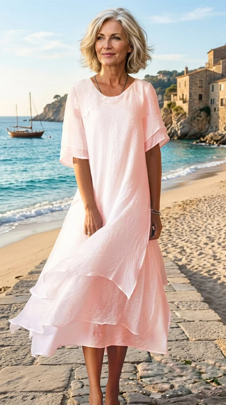 Linwell™ – Layered Cotton-Linen Flowing Midi Dress with Asymmetric Hem + 50% OFF - Image 5