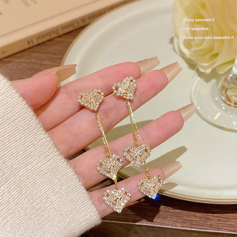 Lumelle™ – Cascading Crystal Heart Drop Earrings + 50% OFF - Image 2