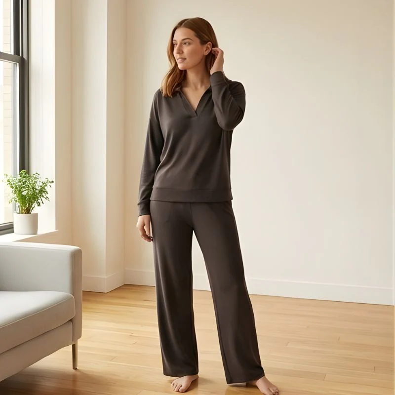 Luvene™ – Soft Knit V-Neck Lapel Top & Wide-Leg Pants Lounge Set + 50% OFF - Image 10
