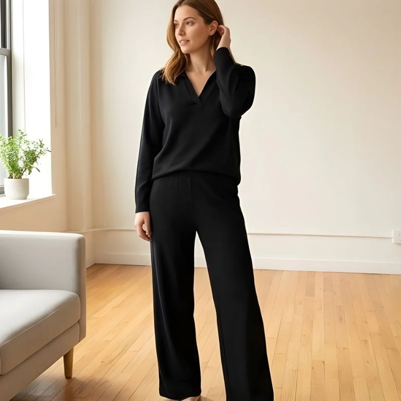 Luvene™ – Soft Knit V-Neck Lapel Top & Wide-Leg Pants Lounge Set + 50% OFF - Image 5