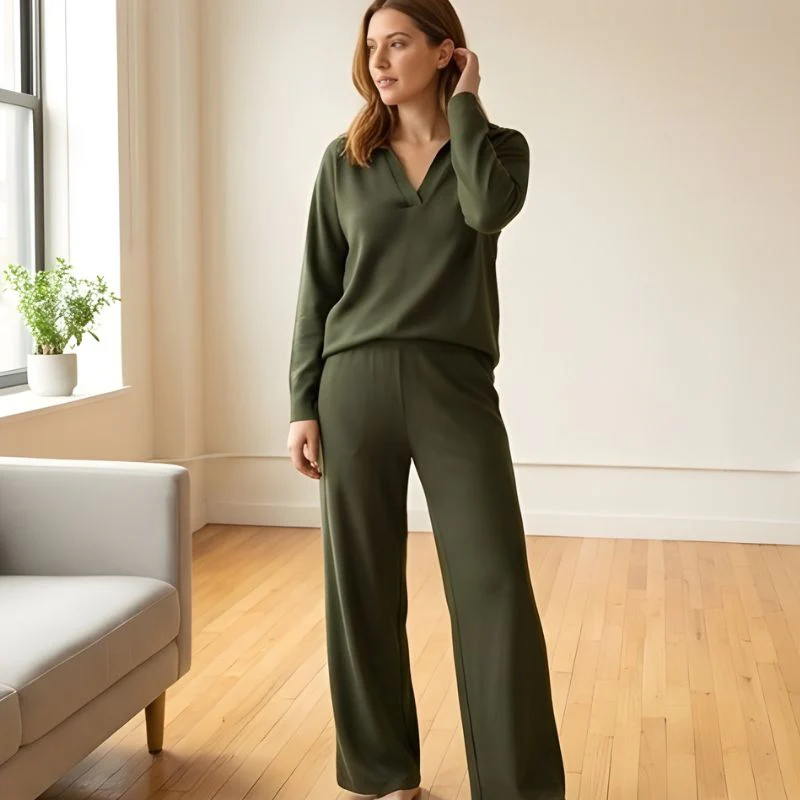 Luvene™ – Soft Knit V-Neck Lapel Top & Wide-Leg Pants Lounge Set + 50% OFF - Image 6