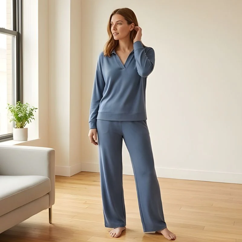 Luvene™ – Soft Knit V-Neck Lapel Top & Wide-Leg Pants Lounge Set + 50% OFF - Image 9