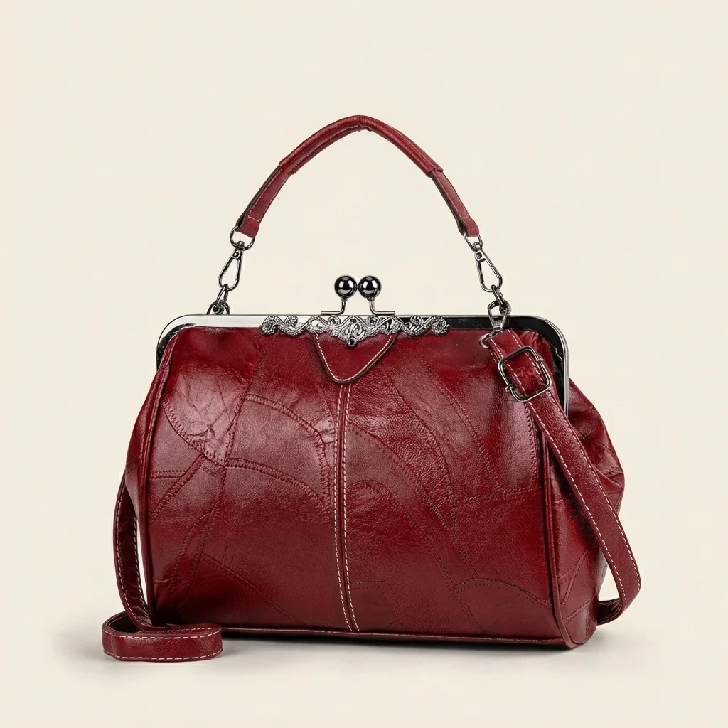 Maisella™ – Vintage Kiss-Lock Leather Crossbody Handbag + 50% OFF - Image 10