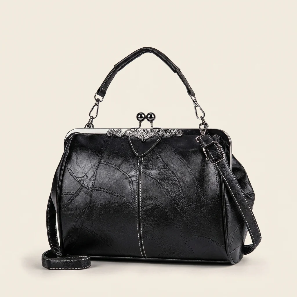 Maisella™ – Vintage Kiss-Lock Leather Crossbody Handbag + 50% OFF - Image 11