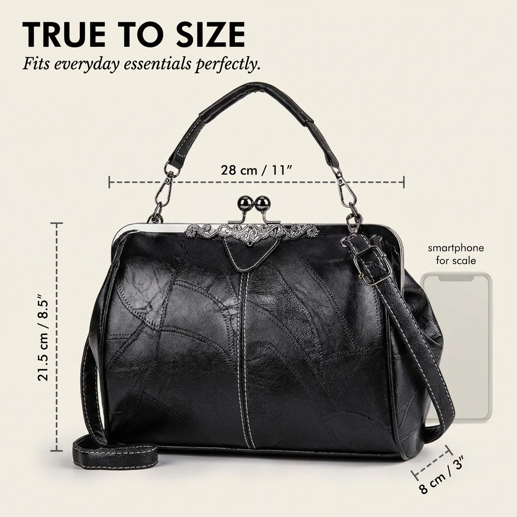 Maisella™ – Vintage Kiss-Lock Leather Crossbody Handbag + 50% OFF - Image 5