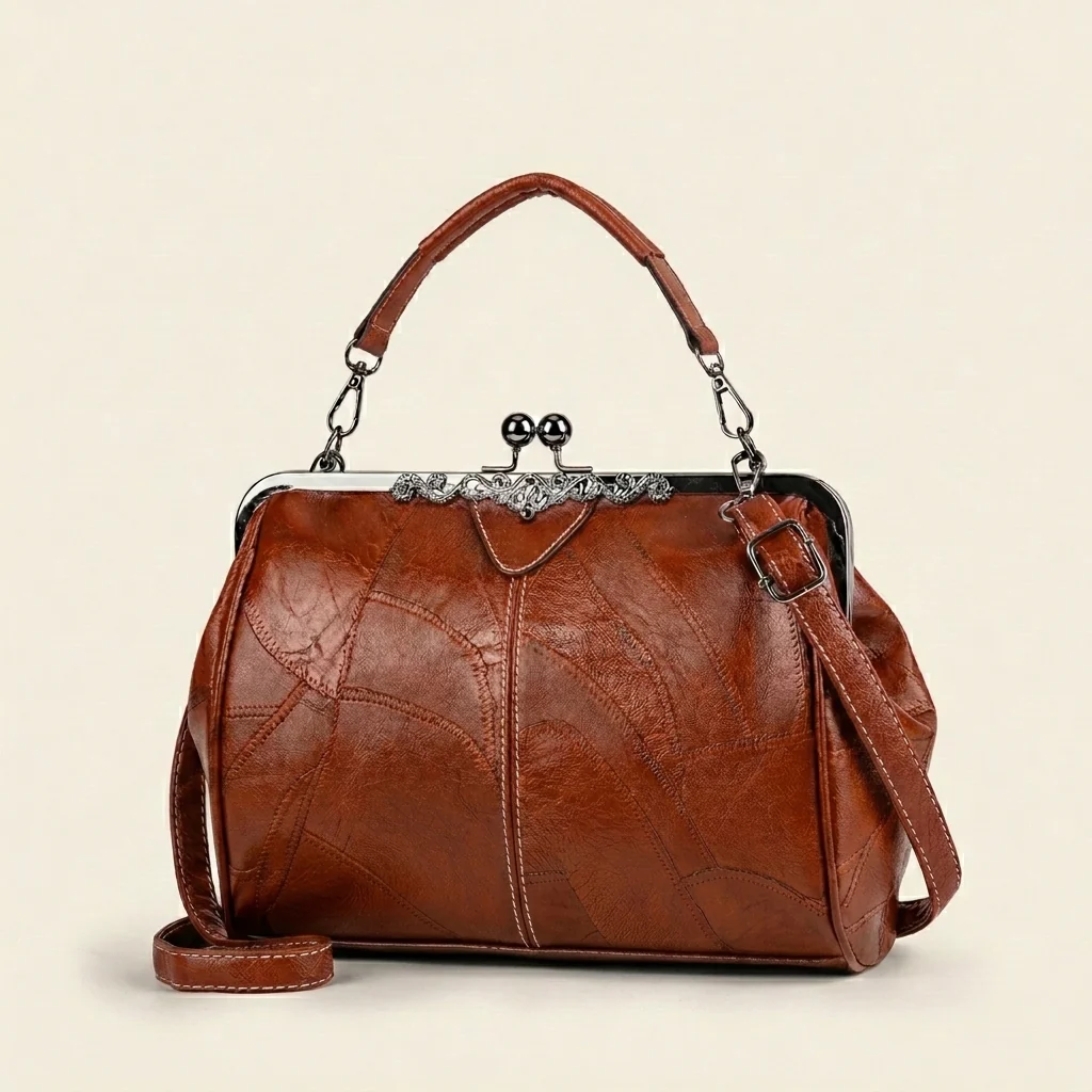Maisella™ – Vintage Kiss-Lock Leather Crossbody Handbag + 50% OFF - Image 9