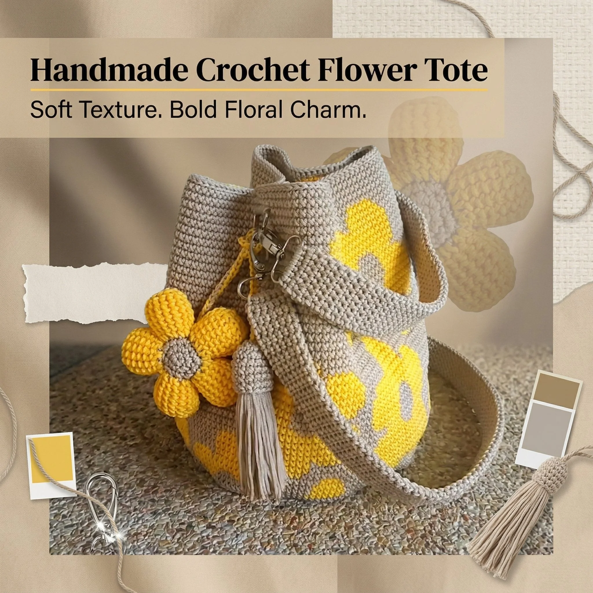 Marigold Lane™ – Handmade Crochet Flower Tote with 3D Floral Appliqués & Tassel Charm + 50% OFF - Image 10