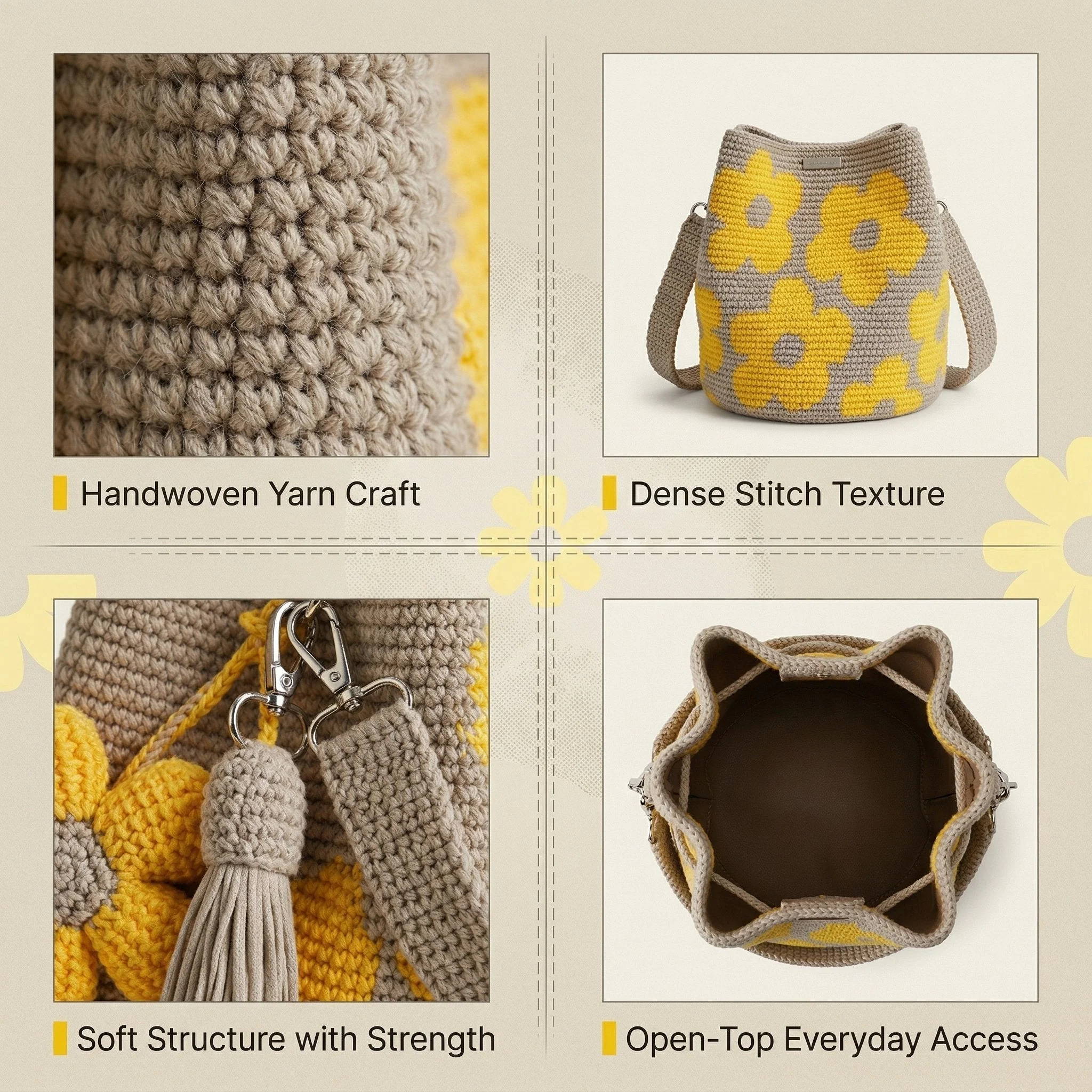 Marigold Lane™ – Handmade Crochet Flower Tote with 3D Floral Appliqués & Tassel Charm + 50% OFF - Image 2