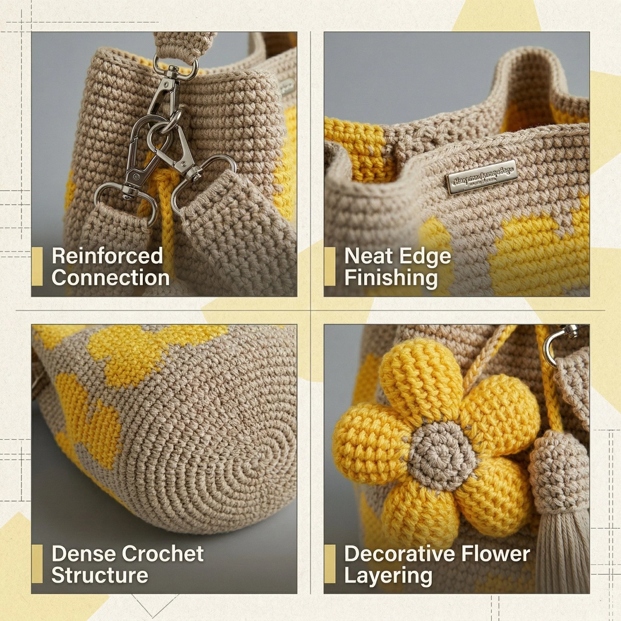 Marigold Lane™ – Handmade Crochet Flower Tote with 3D Floral Appliqués & Tassel Charm + 50% OFF - Image 3