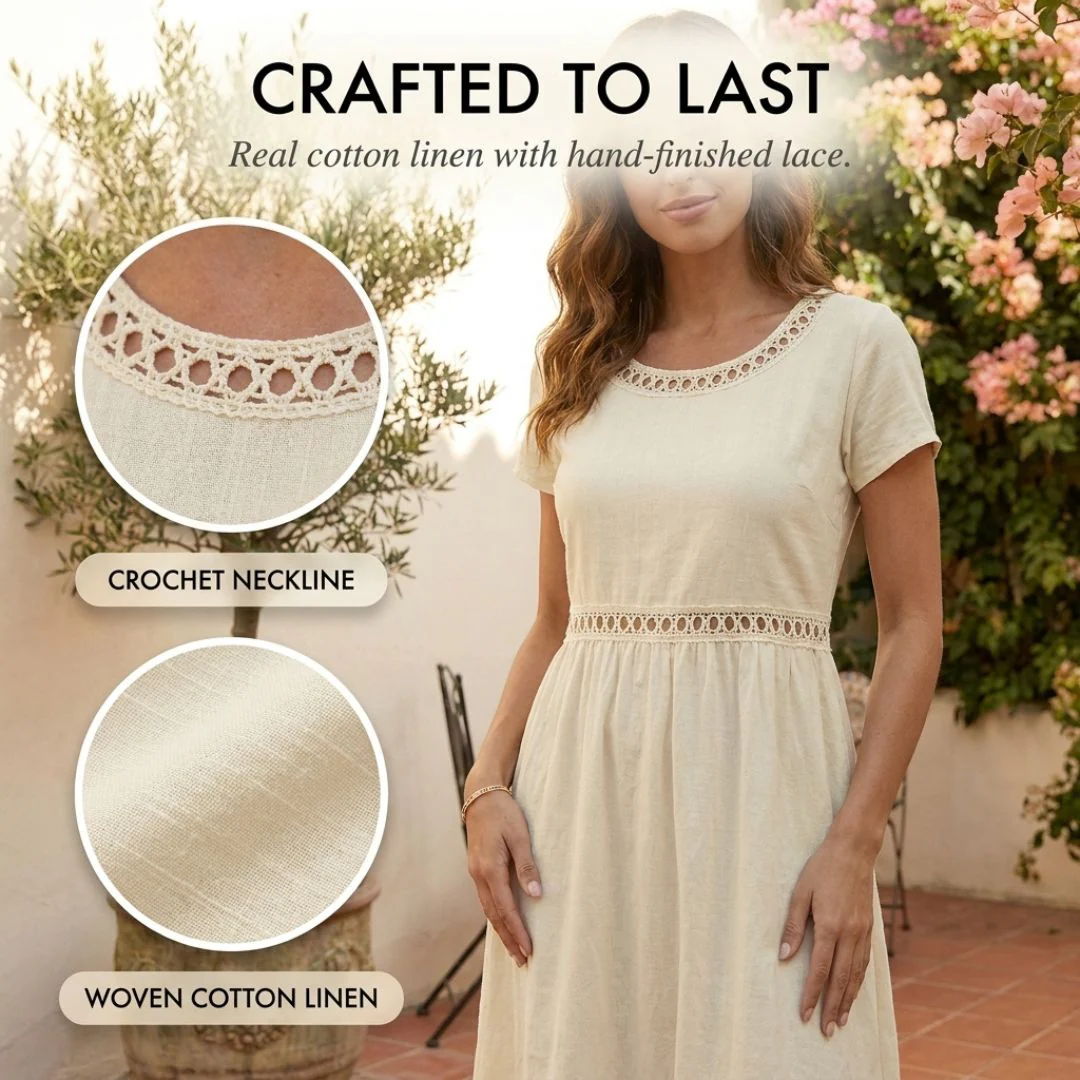 Meadowick™ – Crochet Lace Empire-Waist Cotton Linen Midi Dress + 50% OFF - Image 5