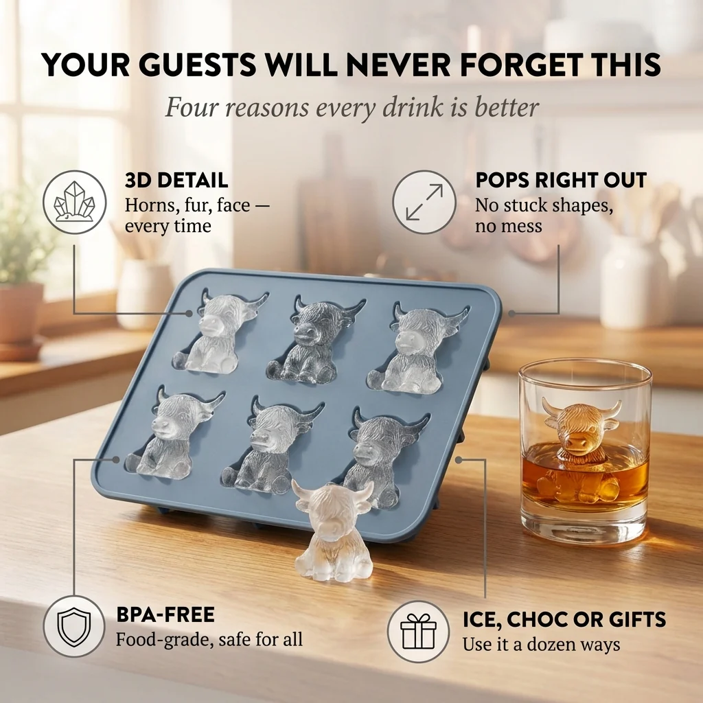 Moowick™ – 3D Highland Cow Silicone Ice Mold | 6-Cavity, BPA-Free, Food-Grade + 50% OFF - Image 4