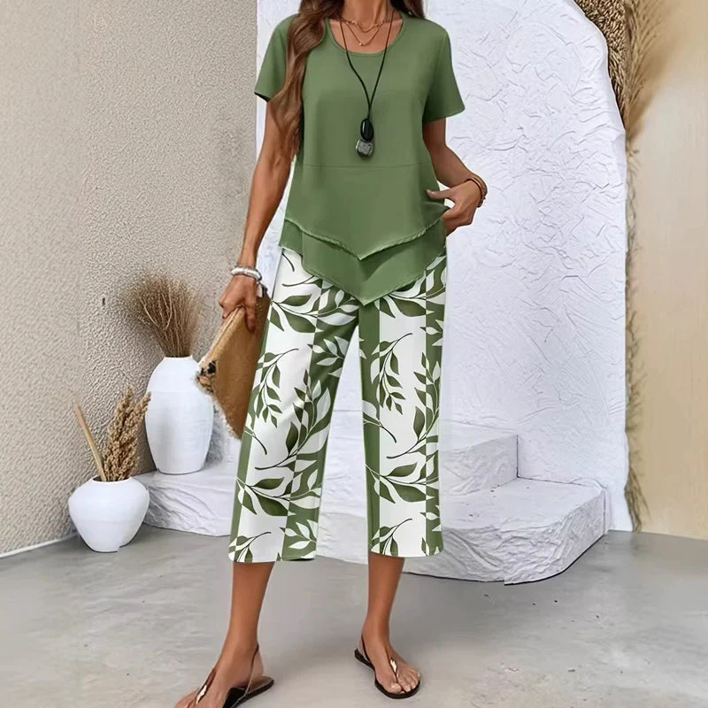 Olivelle™ – Layered Asymmetric Tunic & Leaf-Print Capri Set + 50% OFF - Image 13