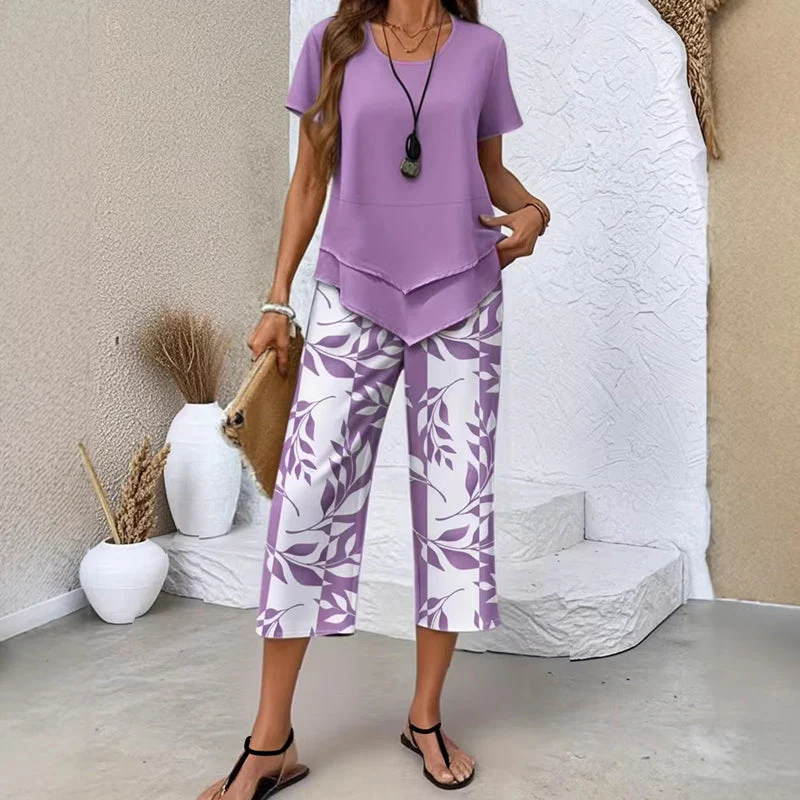 Olivelle™ – Layered Asymmetric Tunic & Leaf-Print Capri Set + 50% OFF - Image 14