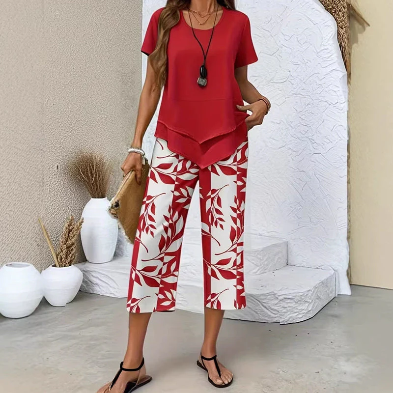 Olivelle™ – Layered Asymmetric Tunic & Leaf-Print Capri Set + 50% OFF - Image 15