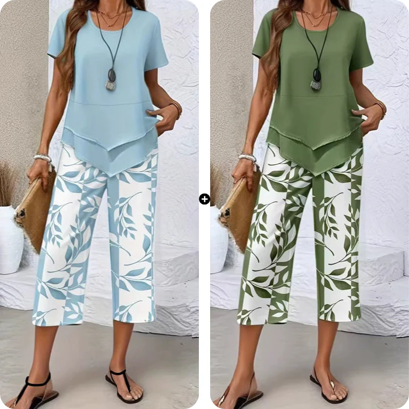 Olivelle™ – Layered Asymmetric Tunic & Leaf-Print Capri Set + 50% OFF - Image 17