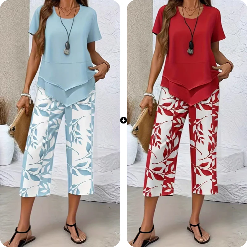 Olivelle™ – Layered Asymmetric Tunic & Leaf-Print Capri Set + 50% OFF - Image 18