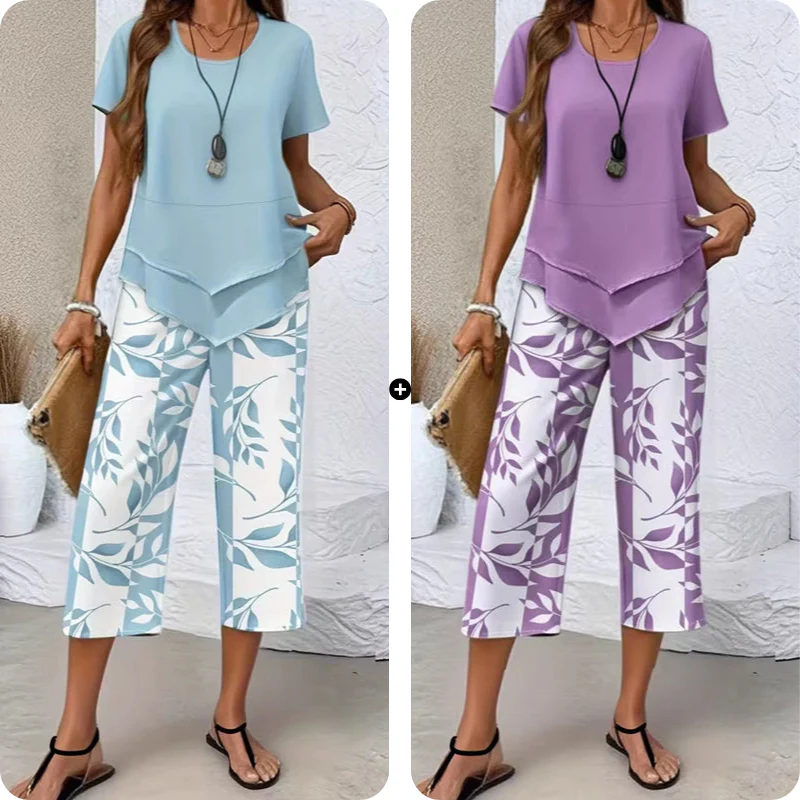 Olivelle™ – Layered Asymmetric Tunic & Leaf-Print Capri Set + 50% OFF - Image 19