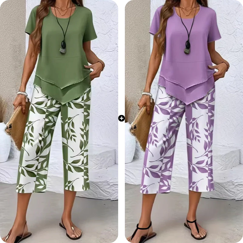 Olivelle™ – Layered Asymmetric Tunic & Leaf-Print Capri Set + 50% OFF - Image 20