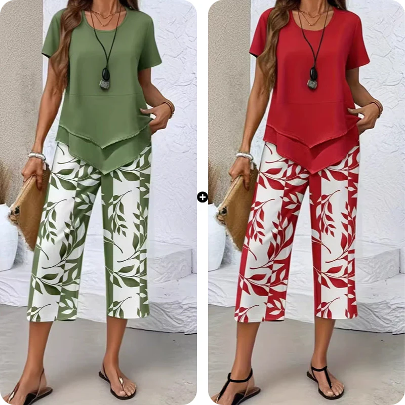 Olivelle™ – Layered Asymmetric Tunic & Leaf-Print Capri Set + 50% OFF - Image 21