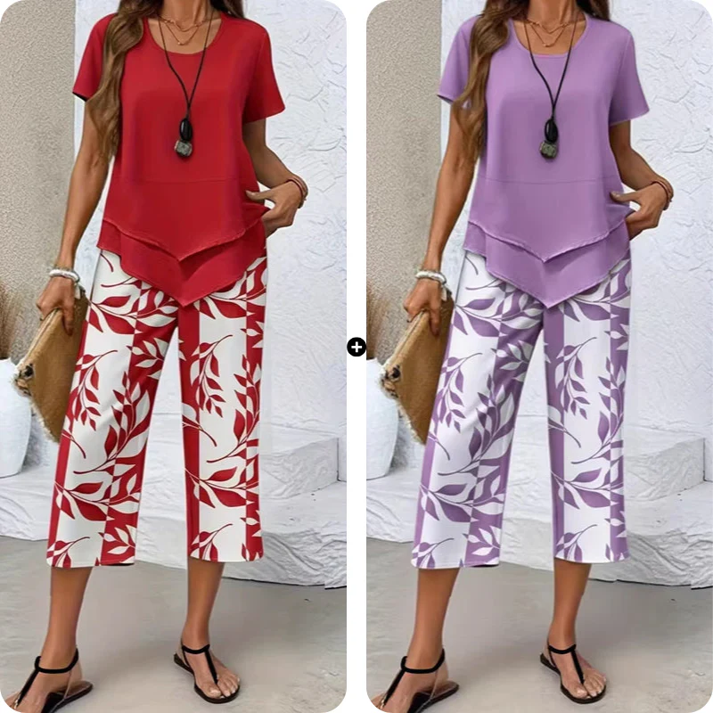 Olivelle™ – Layered Asymmetric Tunic & Leaf-Print Capri Set + 50% OFF - Image 22