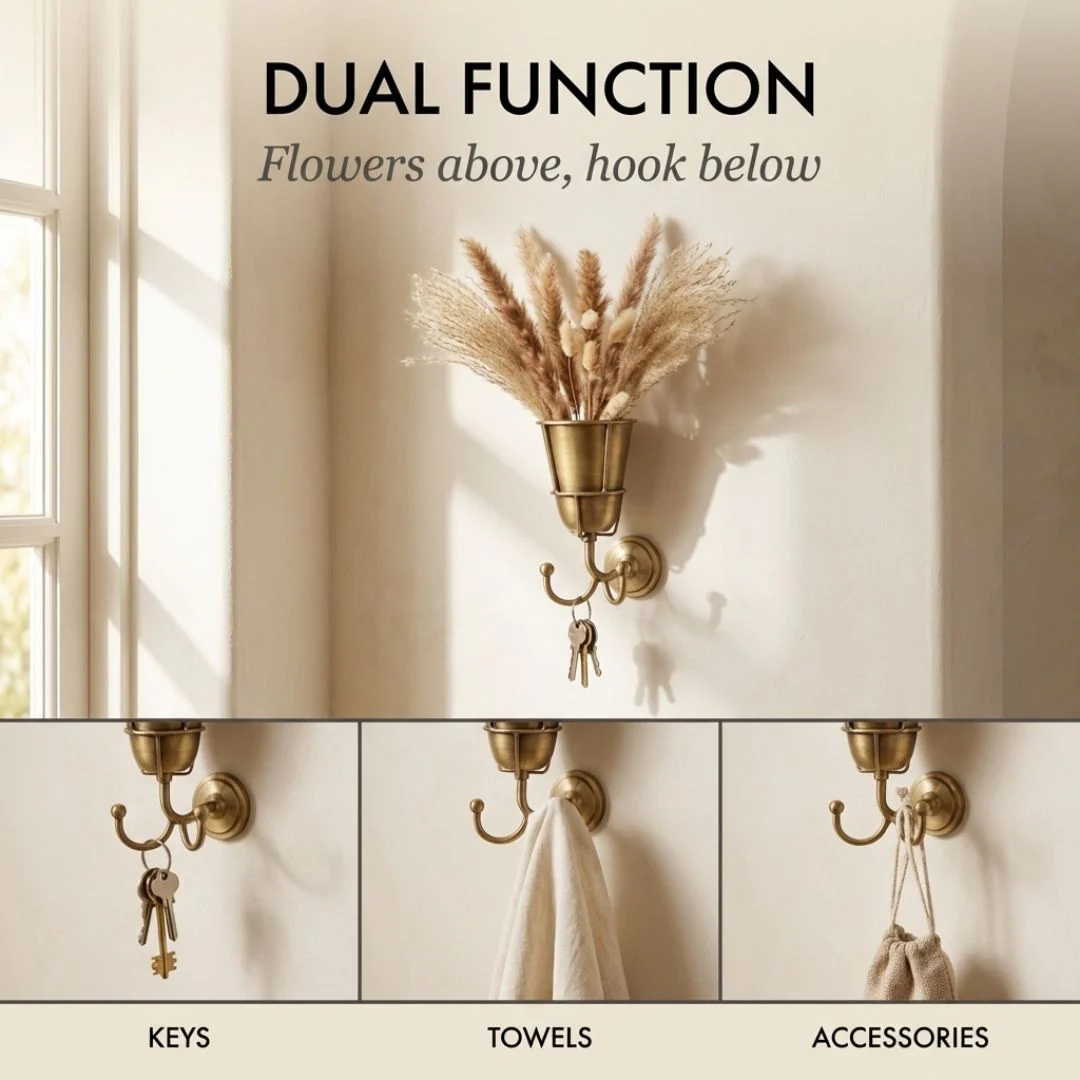 Patina™ – Vintage Brass Wall-Mounted Flower Vase with Hook + 50% OFF - Image 5