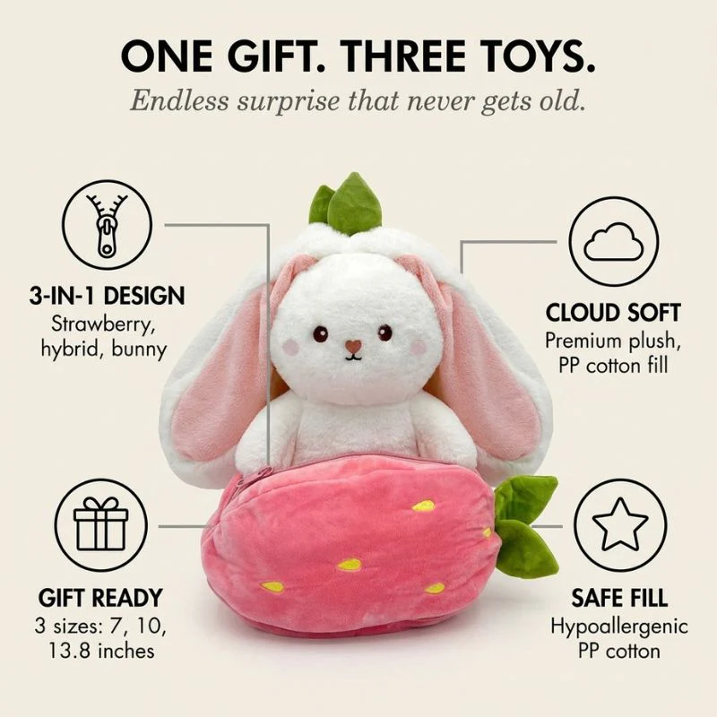PeekBloom™ – 3-in-1 Transform Strawberry Bunny Plush Toy + 50% OFF - Image 4
