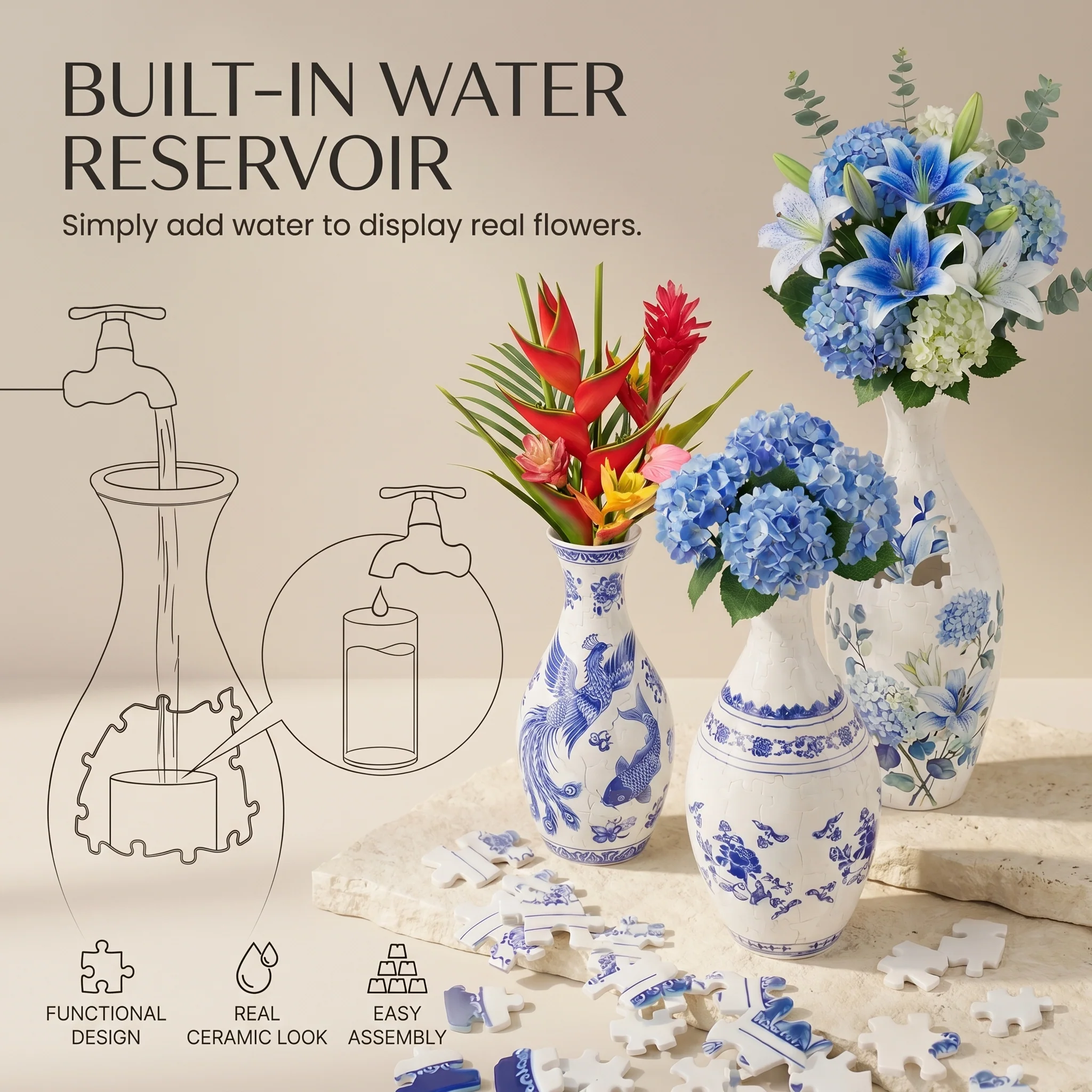 Petalcraft™ – DIY 3D Puzzle Vase with Built-In Water Reservoir for Real Flowers + 50% OFF - Image 3
